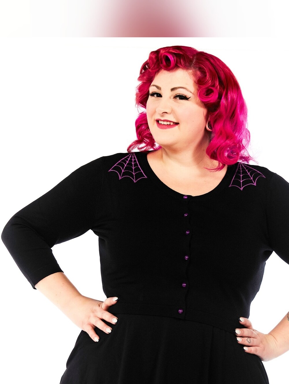 Sourpuss Black & Purple Spiderweb Cropped Cardigan, Size 2X GUC